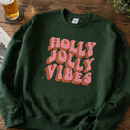 Green Holly Jolly Vibes Retro Christmas Jumper
