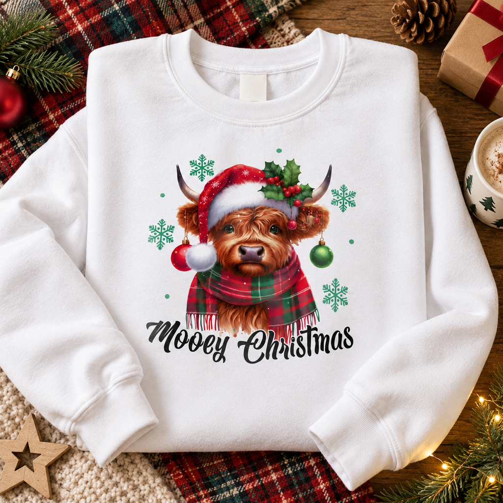 Mooey Christmas Highland Cow Jumper