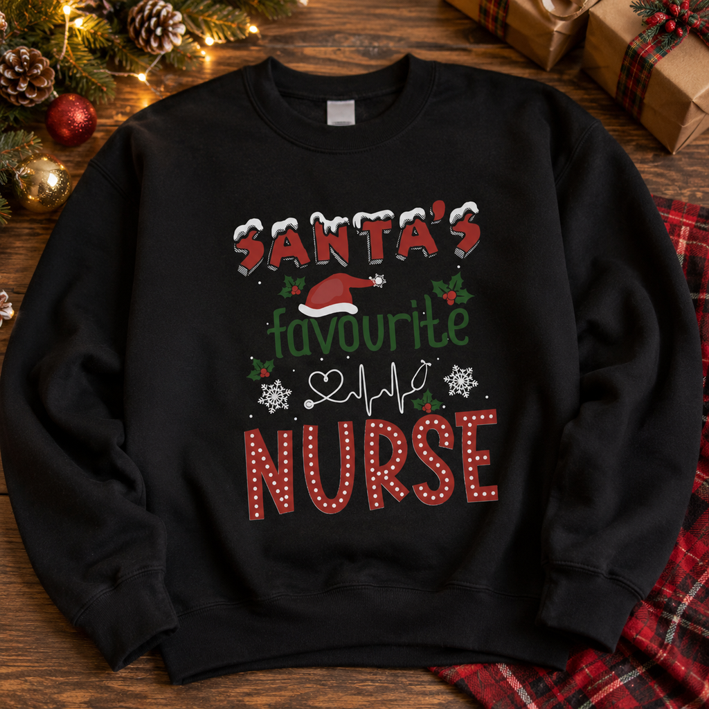 Santa's Favourite Nurse Black Christmas Jumper
