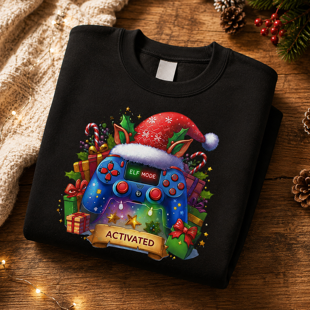 Elf Mode Activated Gaming Christmas Jumper, Black