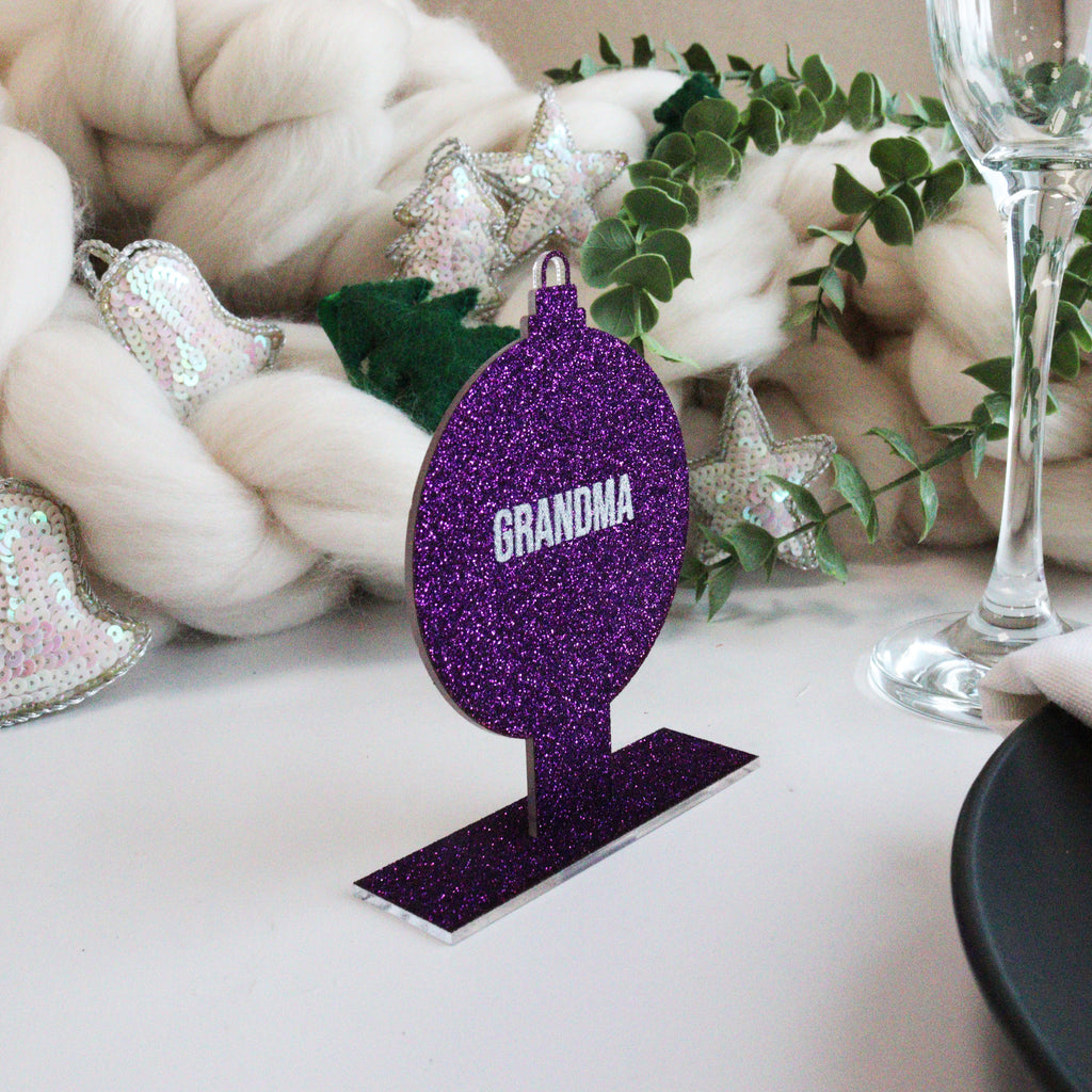 Personalised Purple Bauble Christmas Place Setting