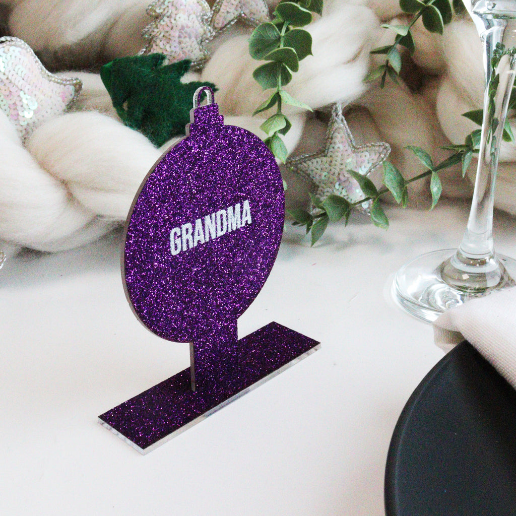 Personalised Purple Bauble Christmas Place Setting