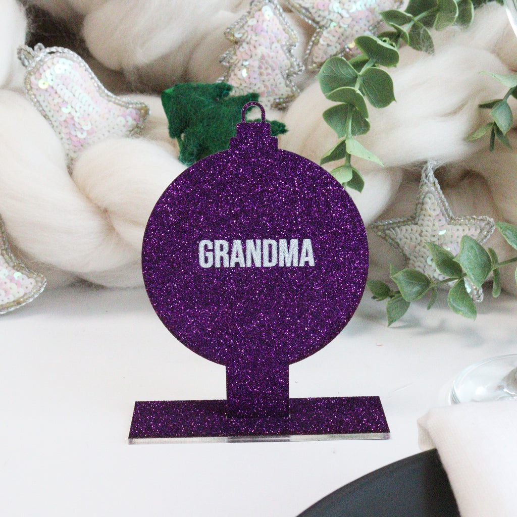 Personalised Purple Bauble Christmas Place Setting