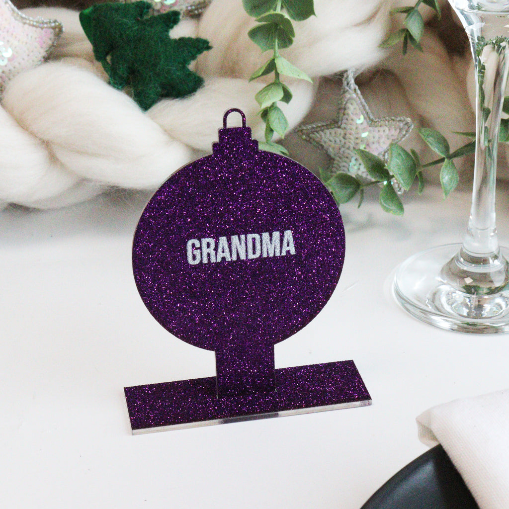 Personalised Purple Bauble Christmas Place Setting
