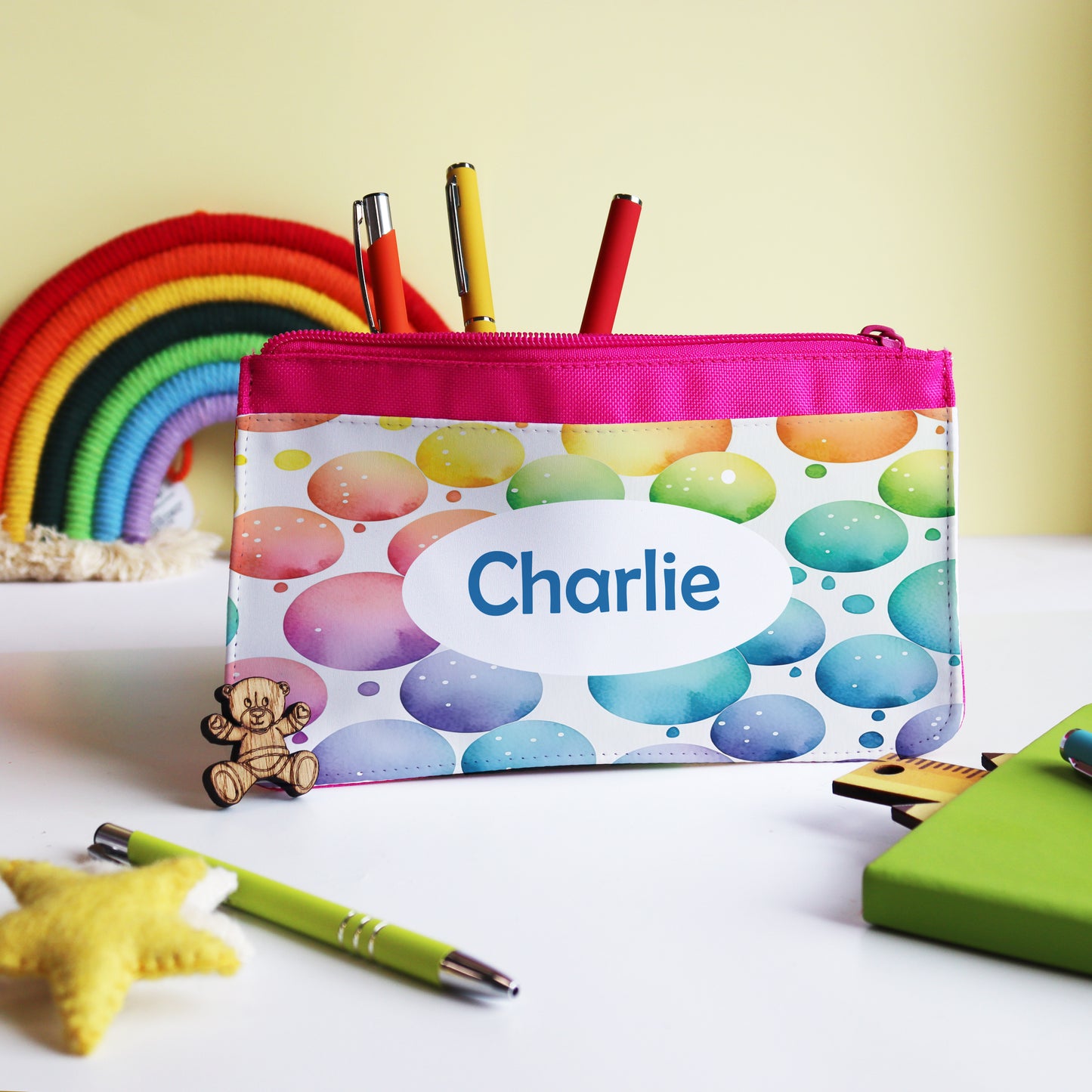 Personalised Rainbow Bubble Pencil Case