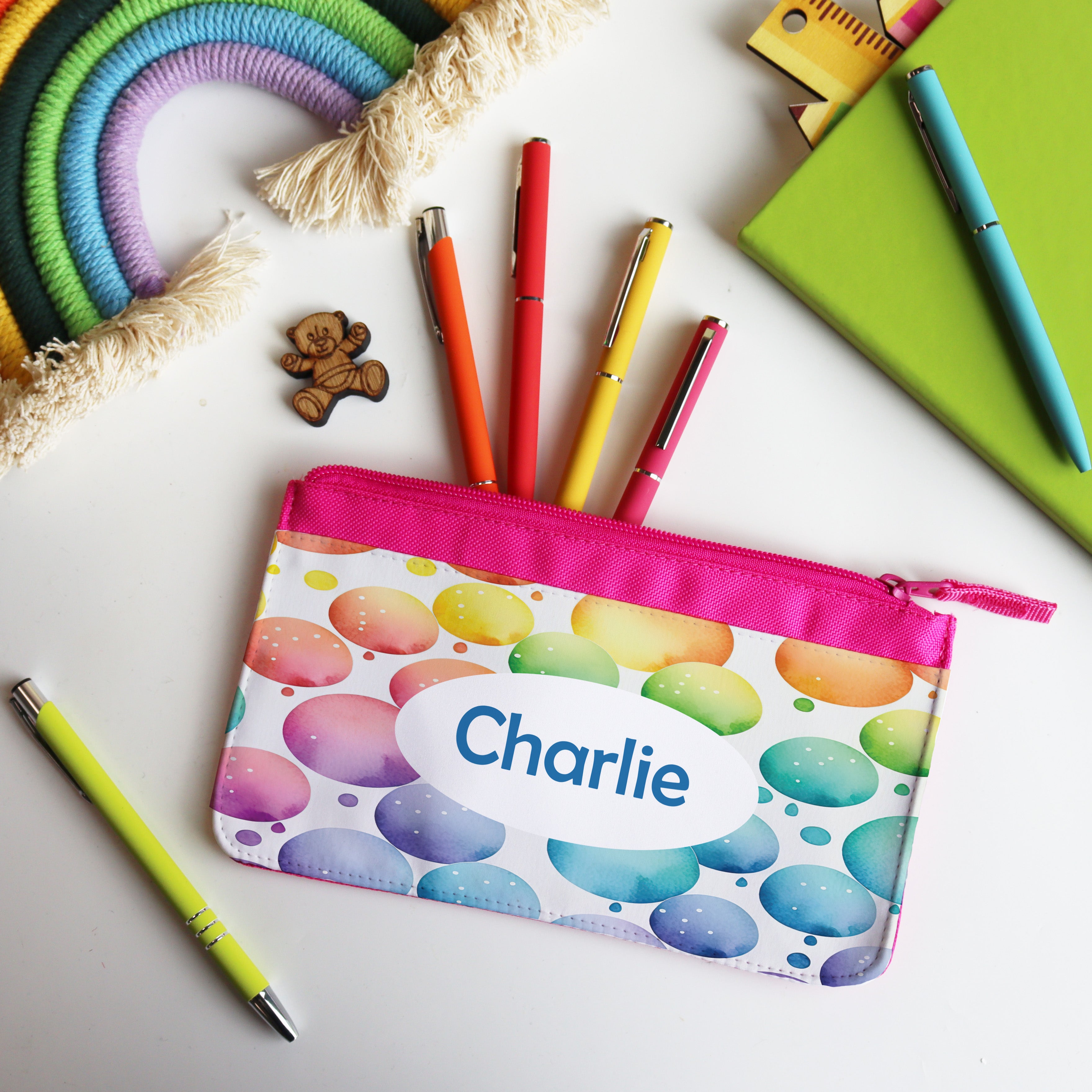 Personalised Rainbow Bubble Pencil Case