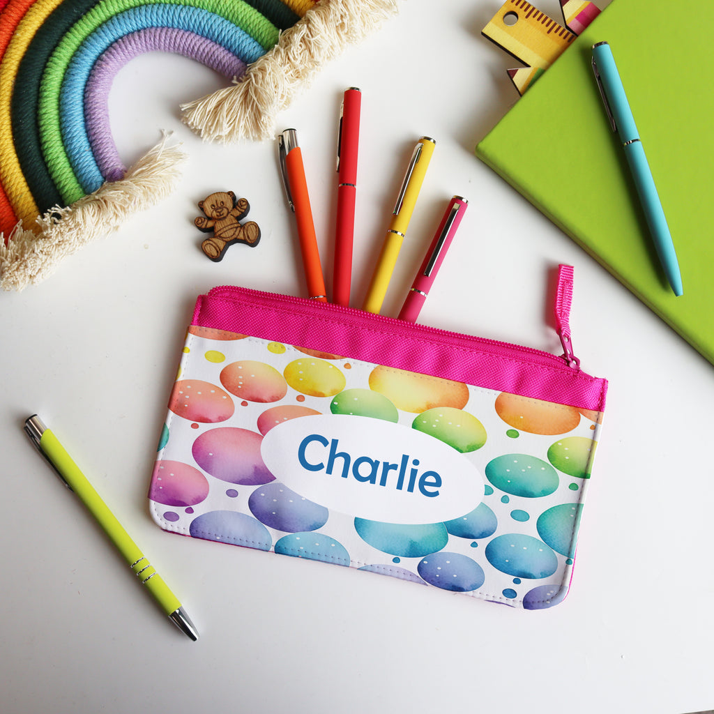 Personalised Rainbow Bubble Pencil Case