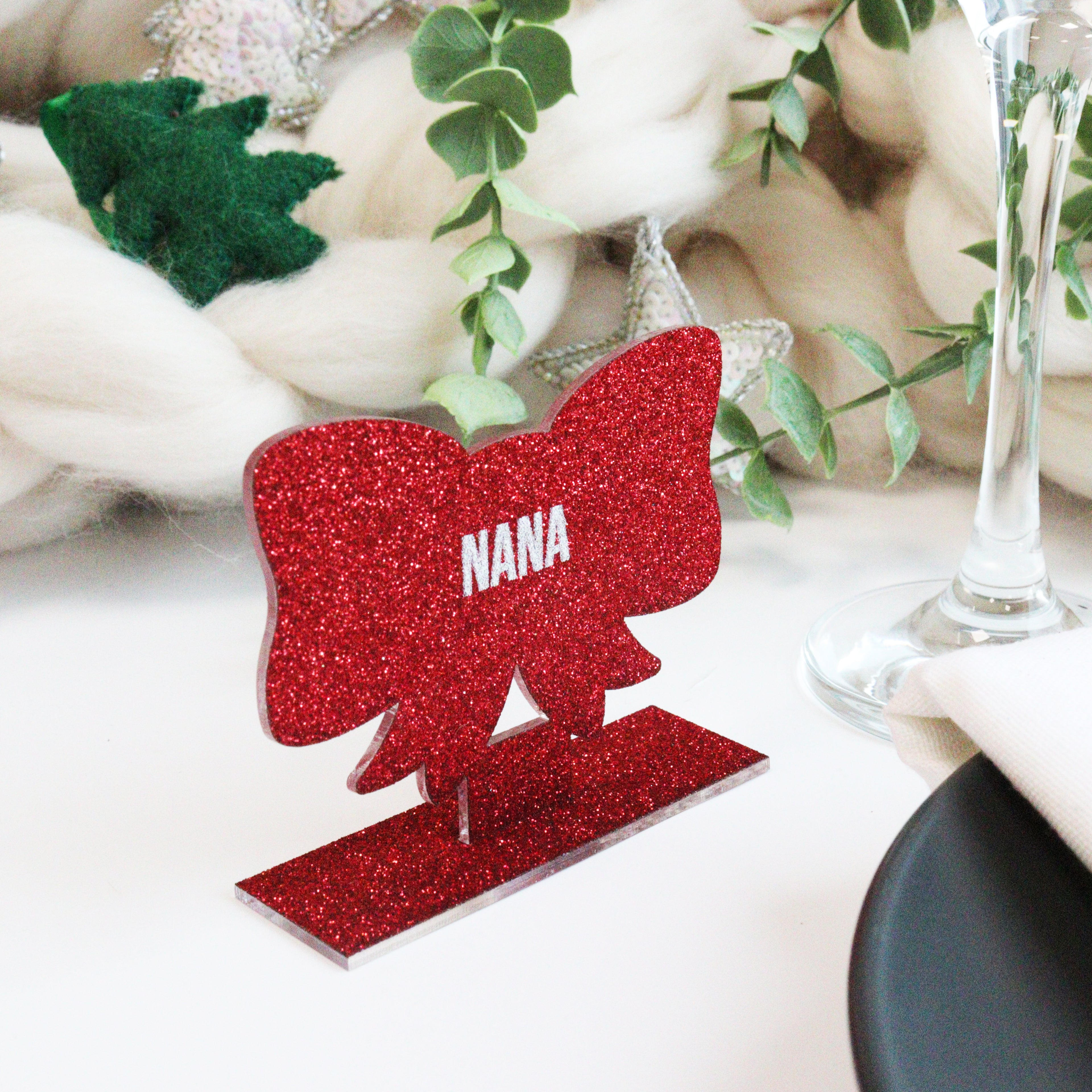 Personalised Red Bow Christmas Place Setting