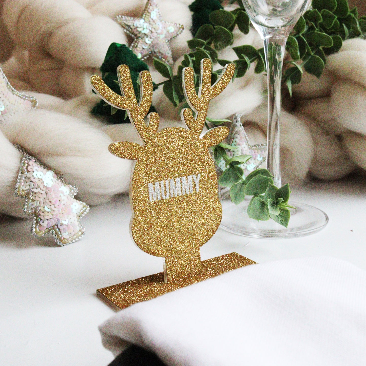 Personalised Gold Reindeer Christmas Place Setting