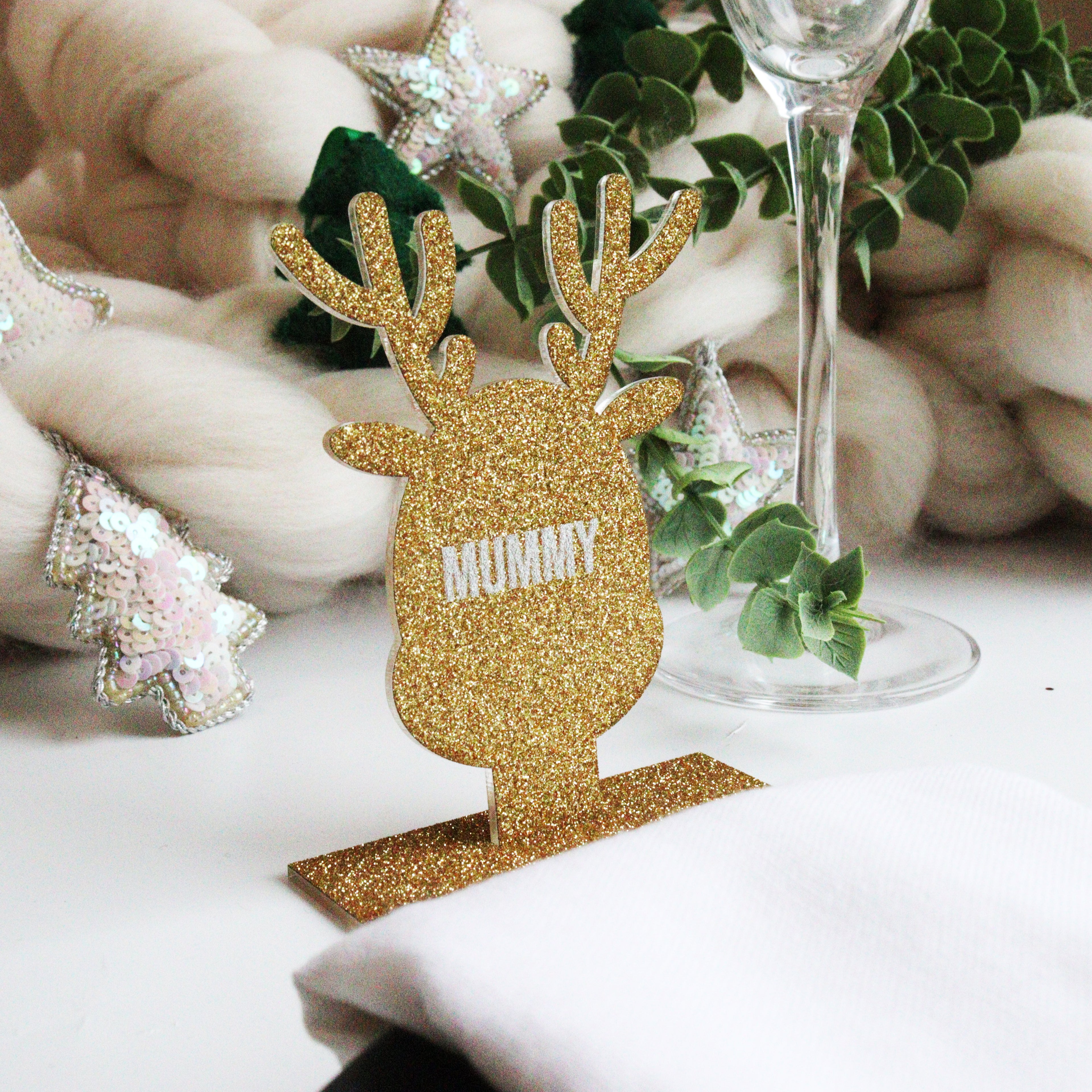Personalised Gold Reindeer Christmas Place Setting