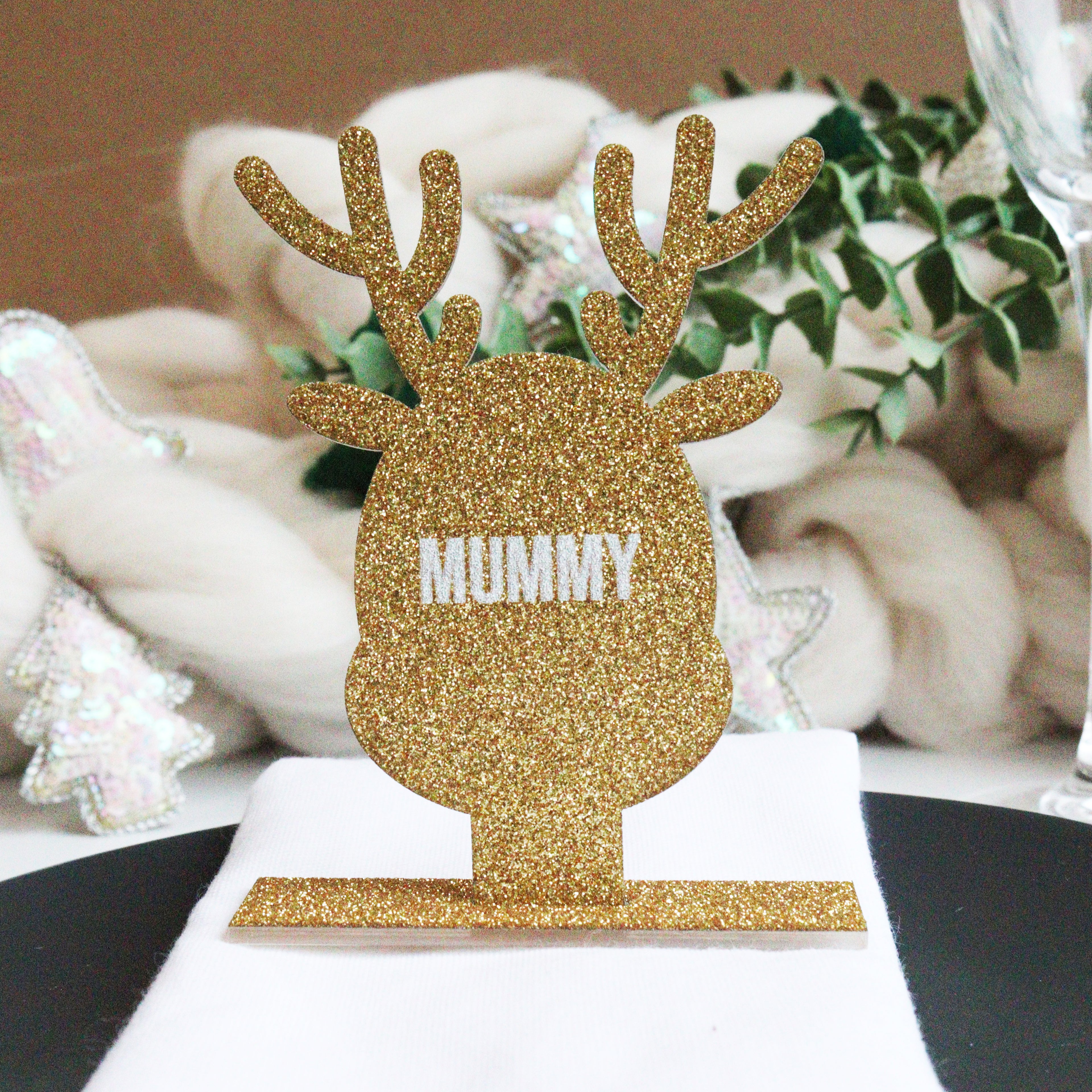 Personalised Gold Reindeer Christmas Place Setting