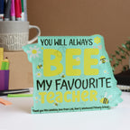 Teacher end-of-year gift, turquoise BEE desk stand with customisable message.