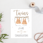 Luxury twins baby card with customisable names and birth dates for new arrivals.