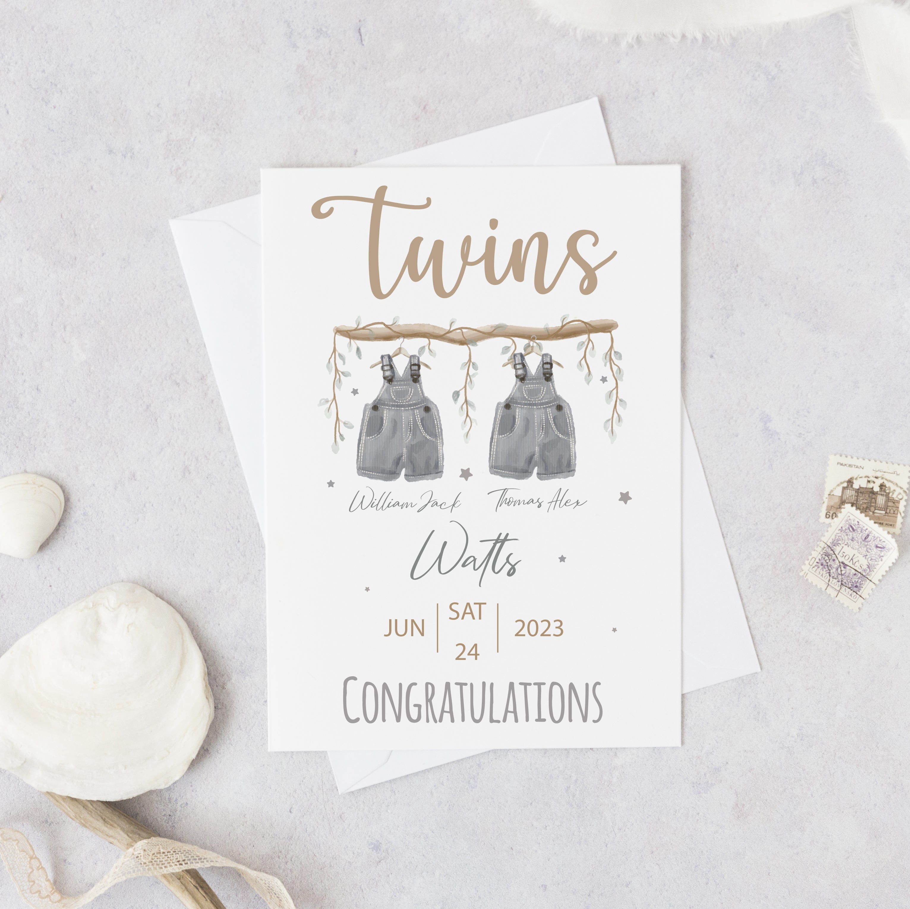 Personalised Twins Baby Card – Unique Newborn Keepsake