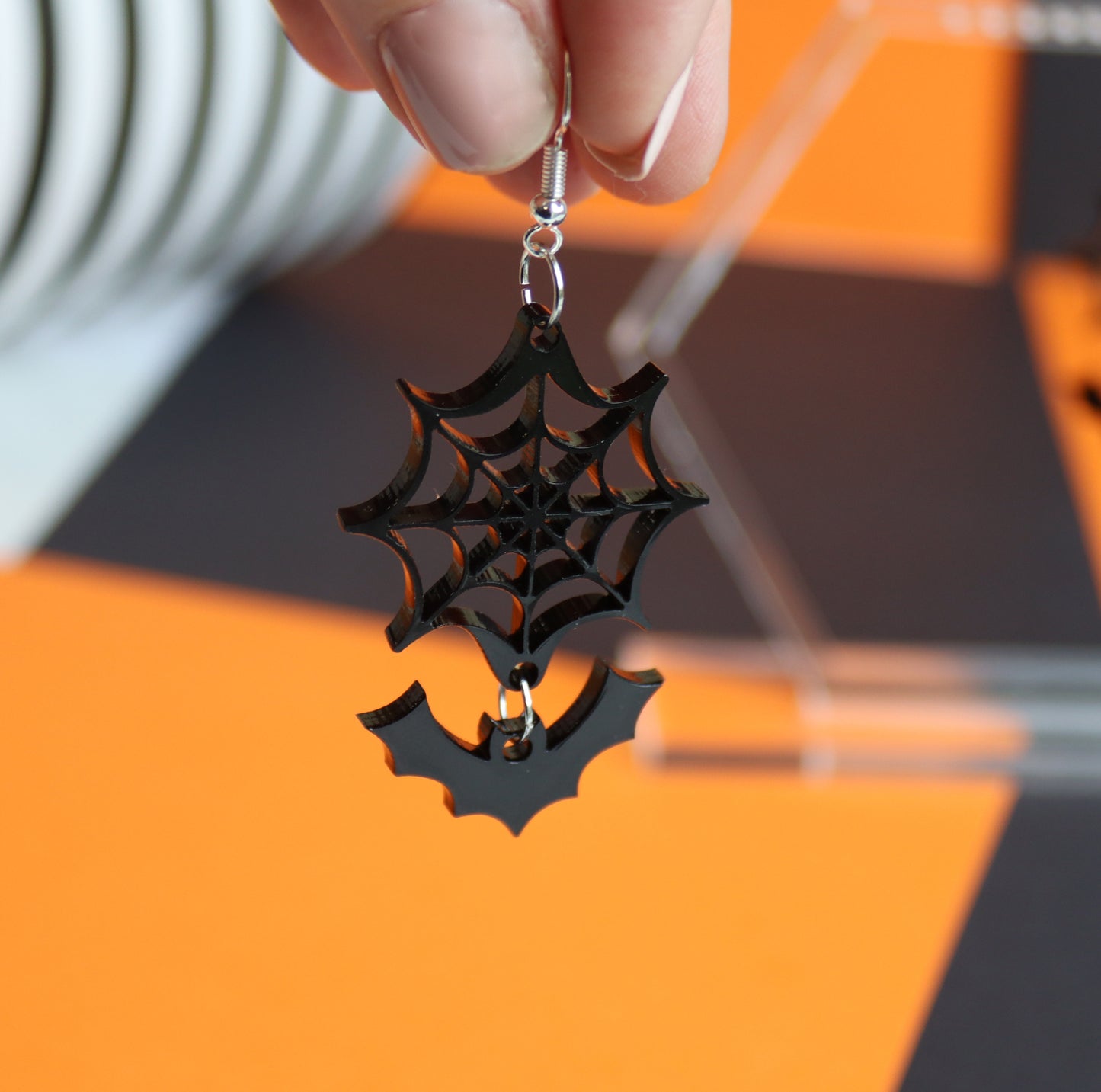Halloween Web And Bat Earrings