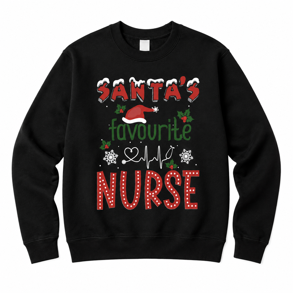 Santa's Favourite Nurse Black Christmas Jumper