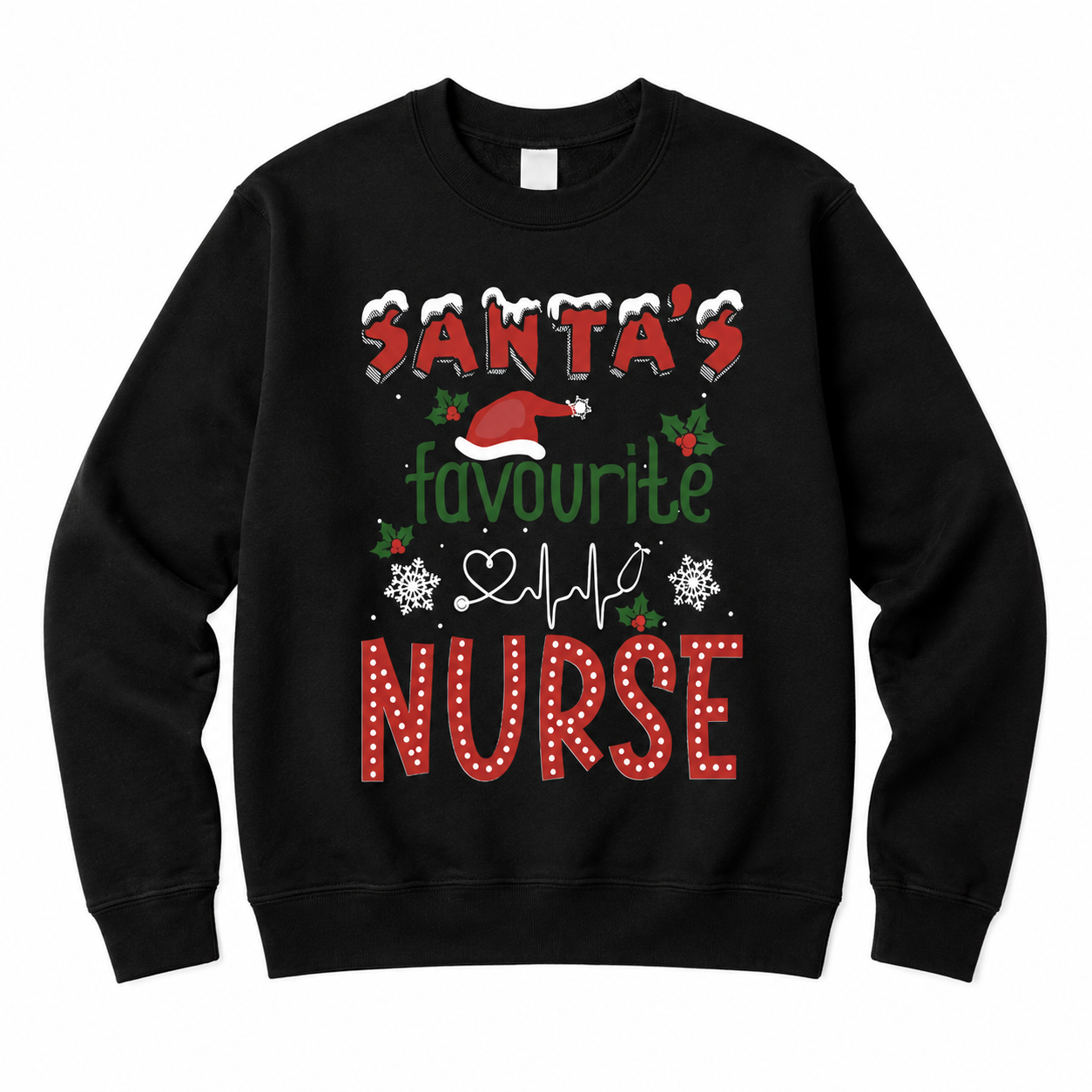 Santa's Favourite Nurse Black Christmas Jumper