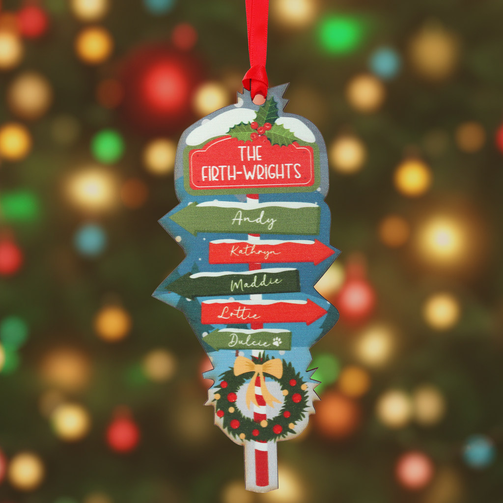 Personalised Family Sign Christmas Decoration And Card
