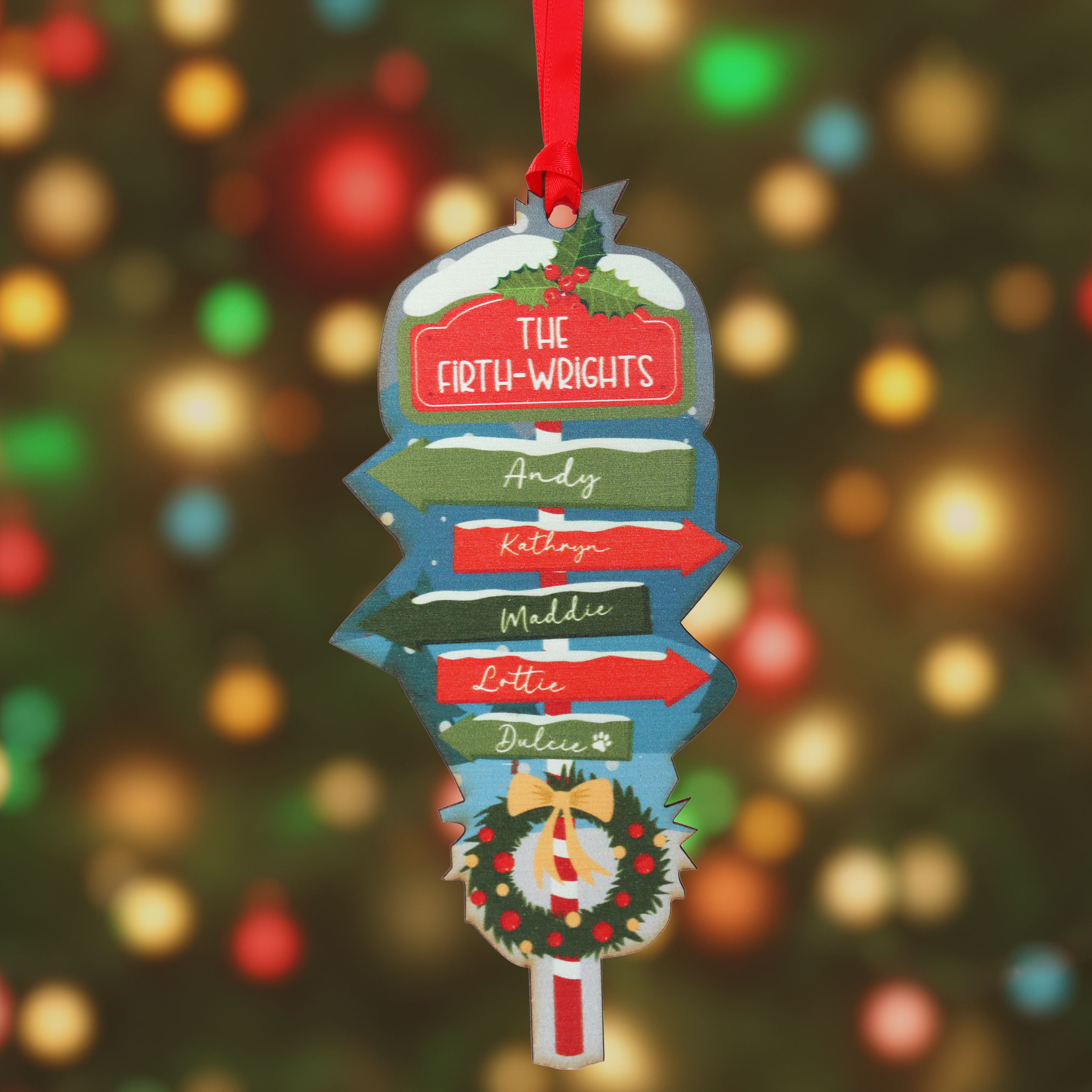 Personalised Family Sign Christmas Decoration And Card