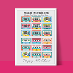 Custom music print for 18th birthday, A4 wall art with personalised text and vibrant design.