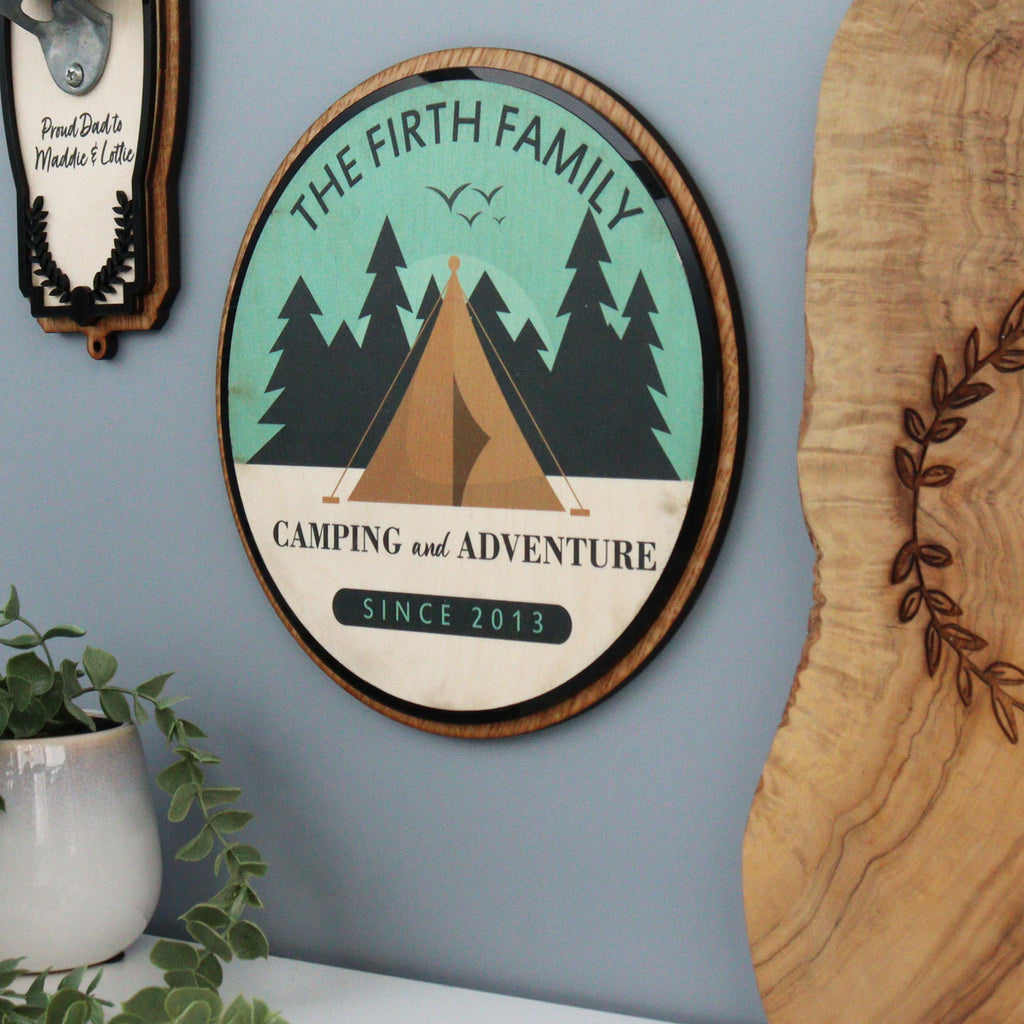 3D wooden and acrylic adventure sign with family name