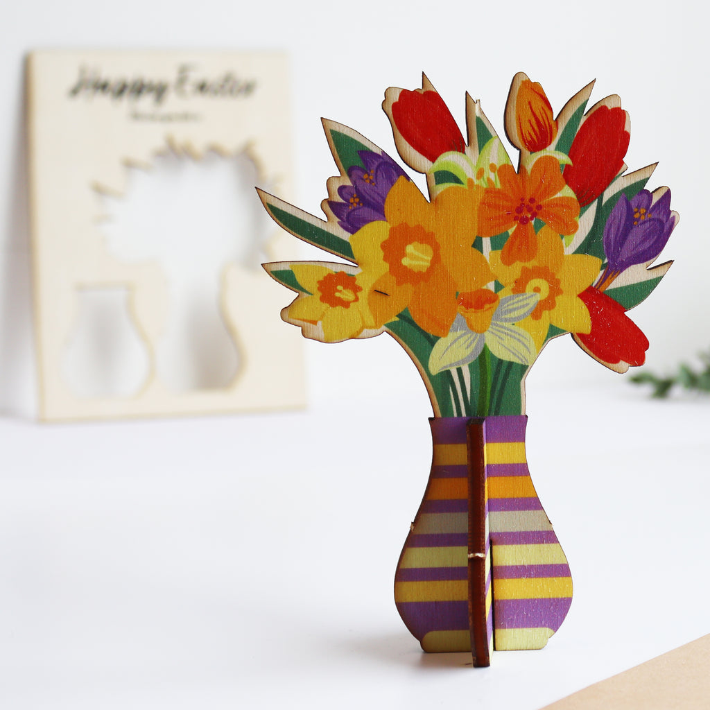 Personalised 3D Wooden Easter Flower Card – Keepsake Gift