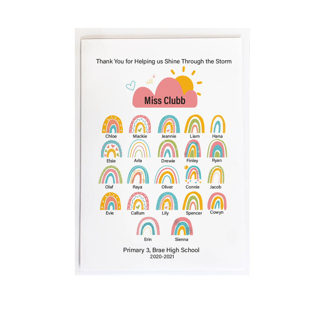 Thank You Teacher Card Rainbow Print