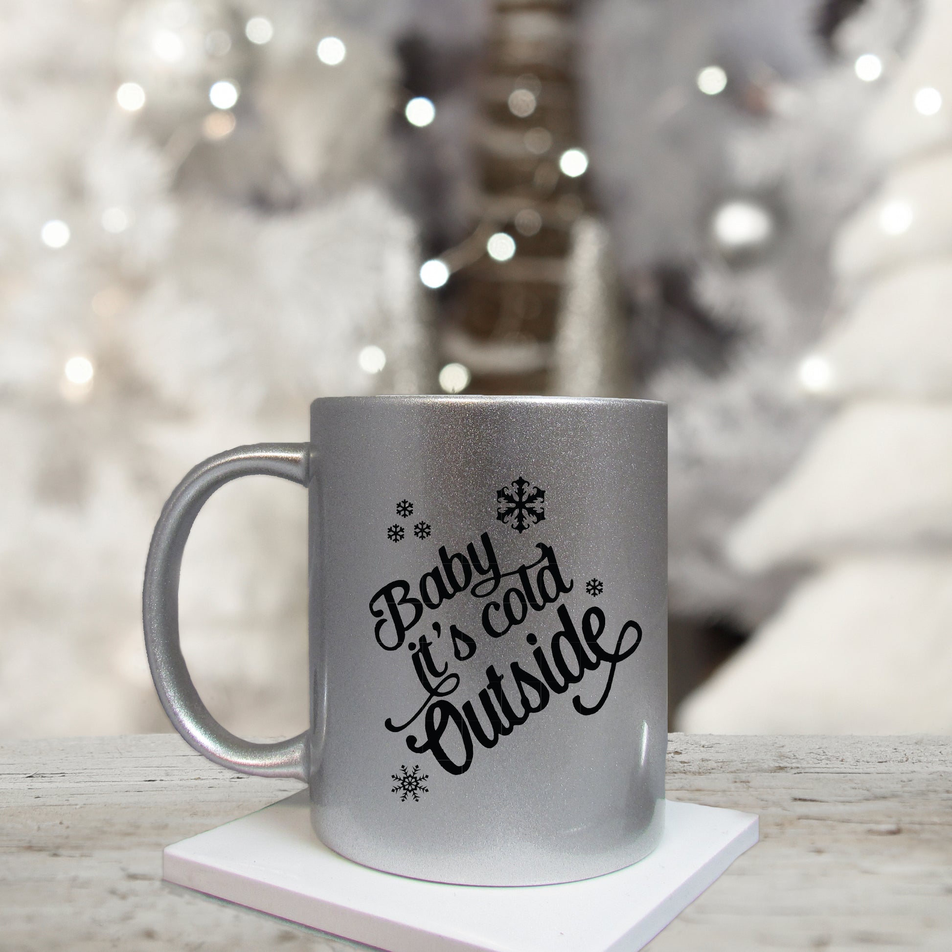 Baby its cold out christmas mug mug for christmas eve box secret santa mug stocking filler silver mug