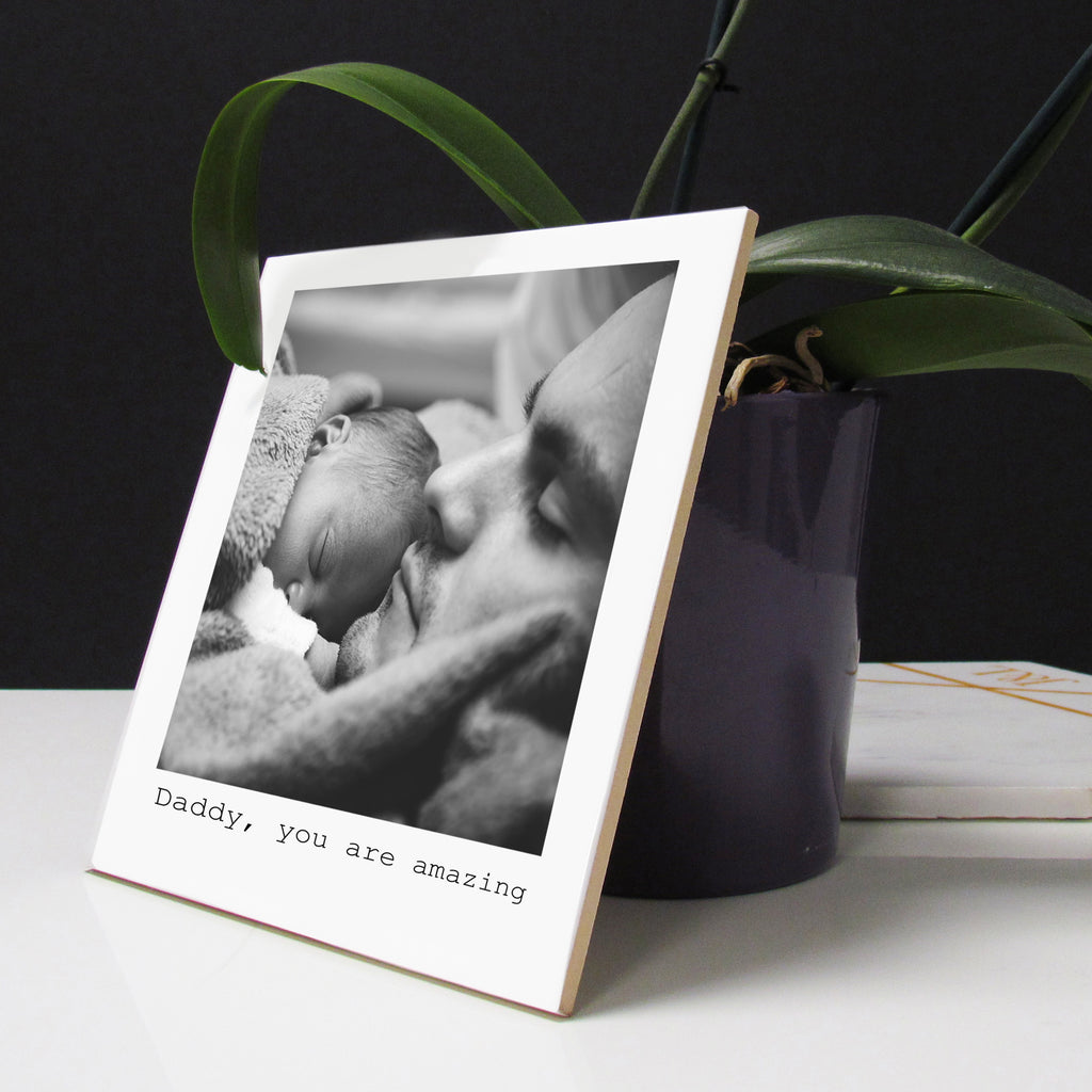 Square ceramic tile printed with family photo