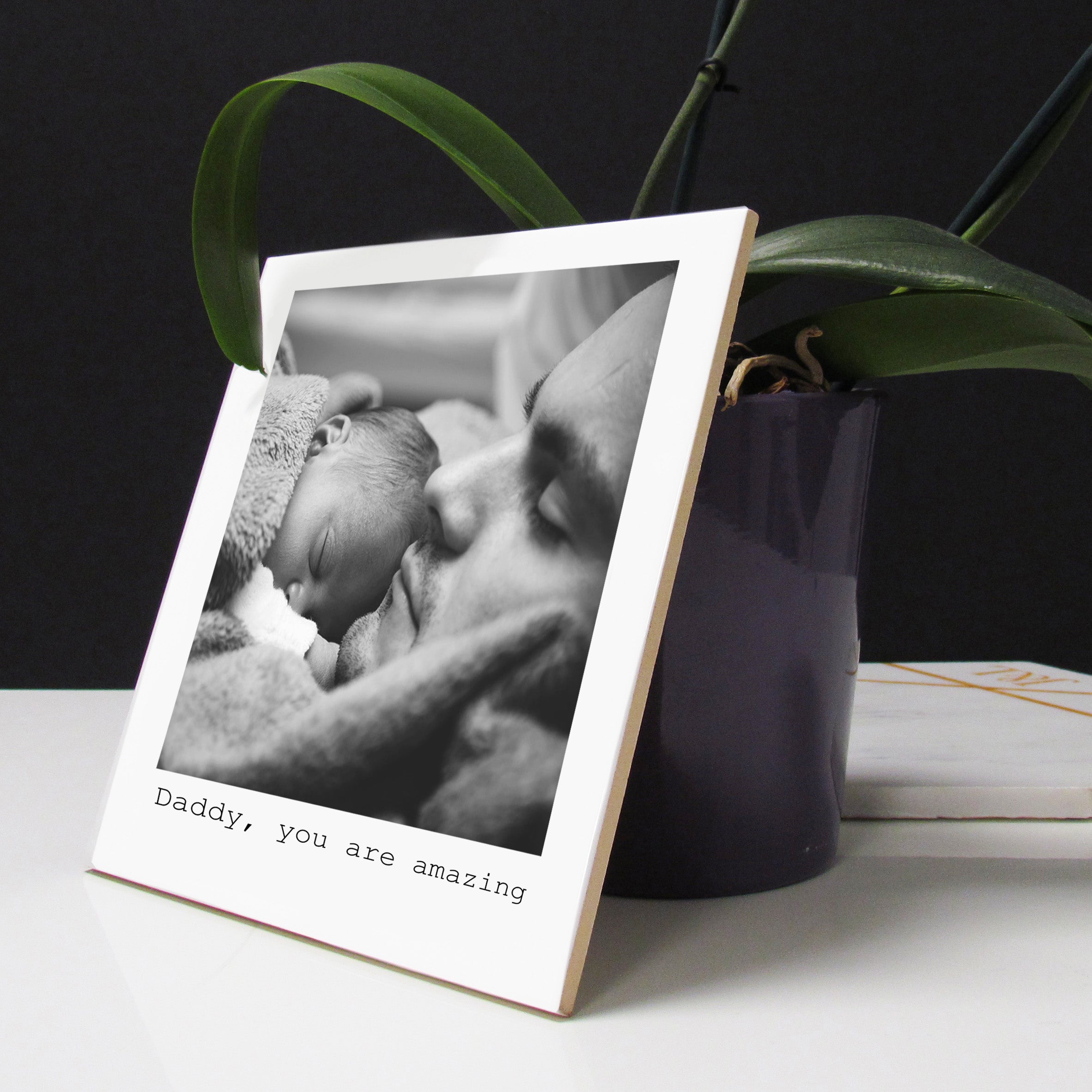 Square ceramic tile printed with family photo