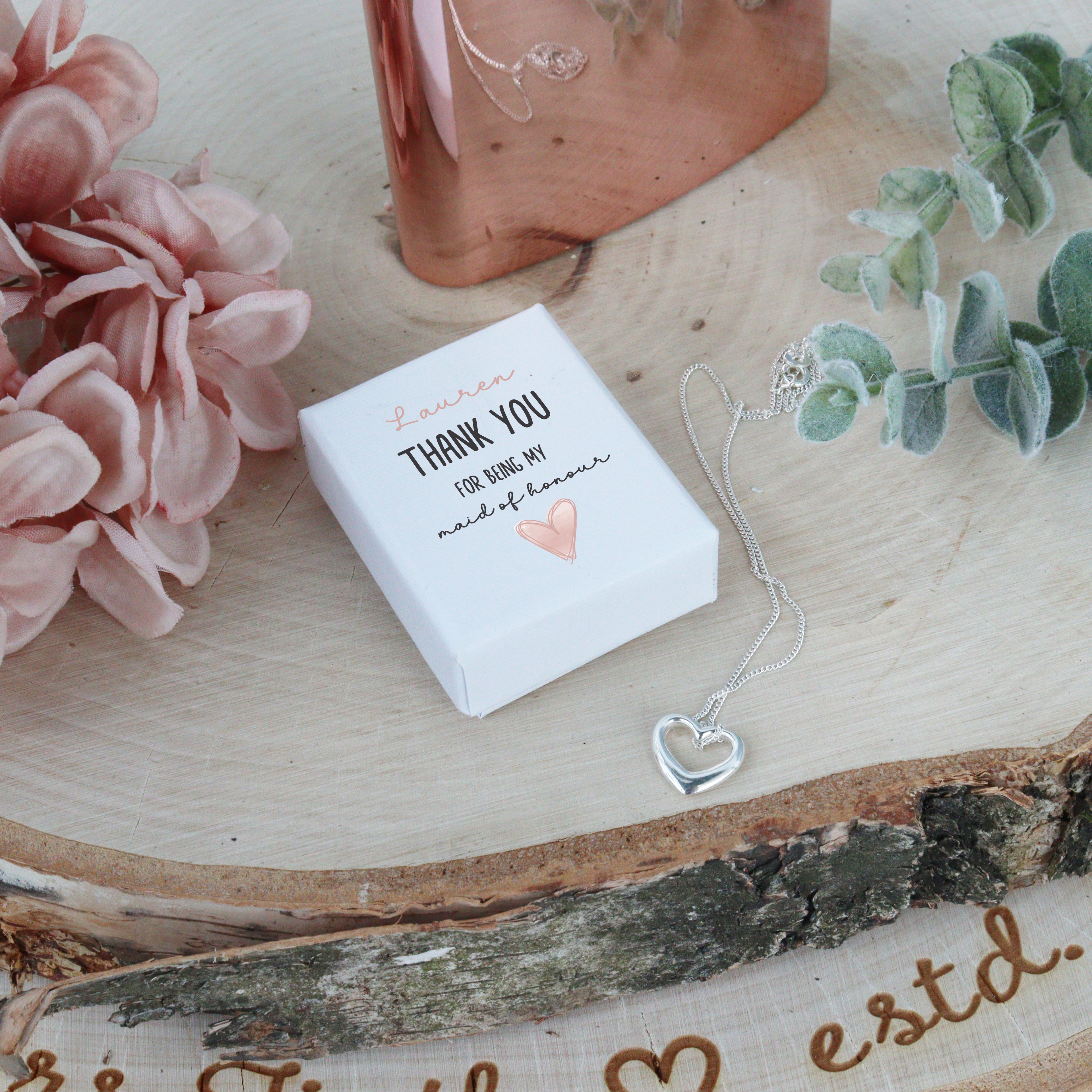 Bridal party gift necklace with custom message