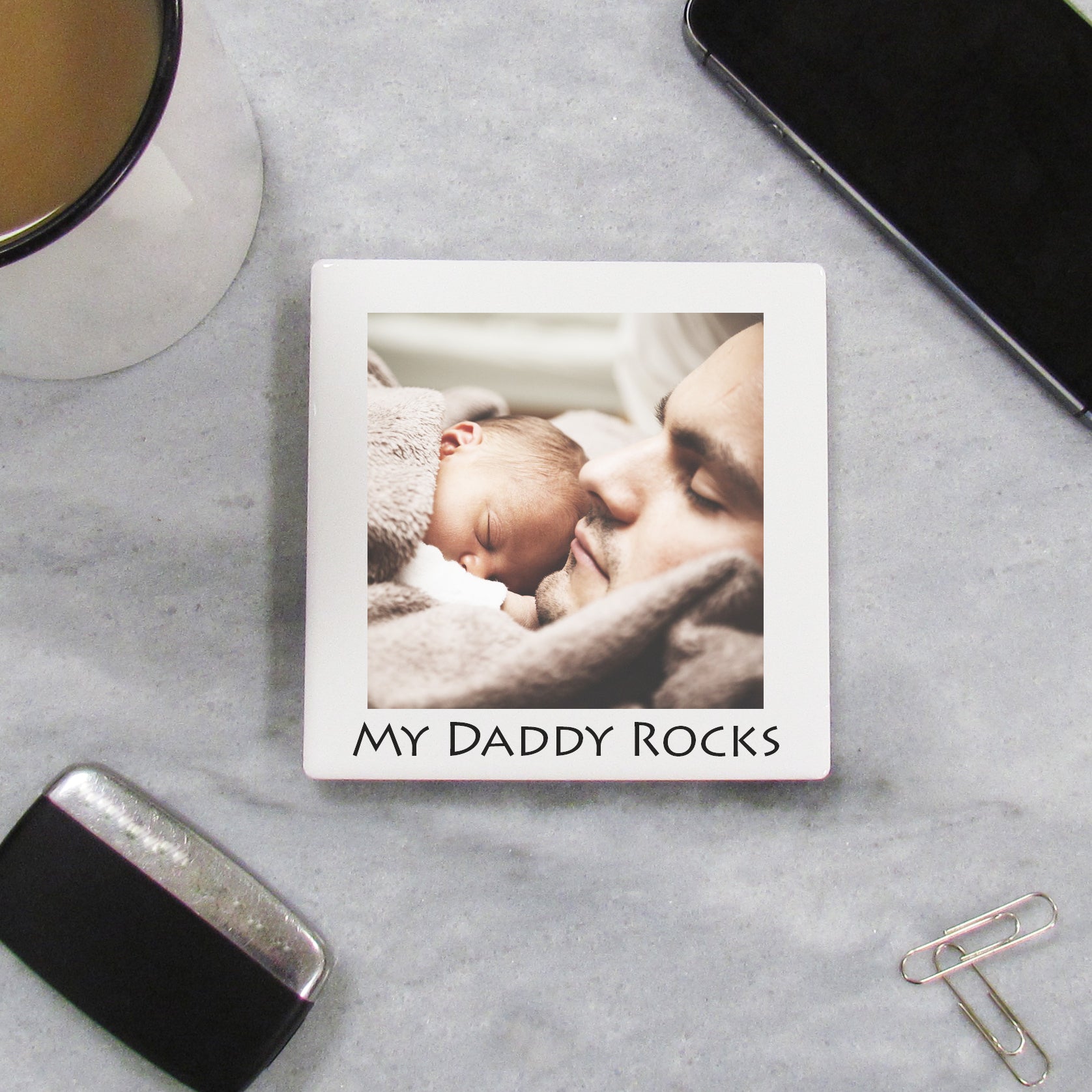 Father's Day Photo Ceramic Coaster