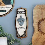 Close-up of personalised name cut into acrylic bottle opener