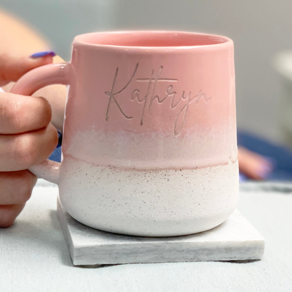Stoneware Glazed Hand Engraved Mug