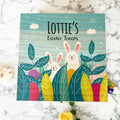Personalised wooden Easter treat box reading 'Lottie's Easter Treats' with bunnies and eggs