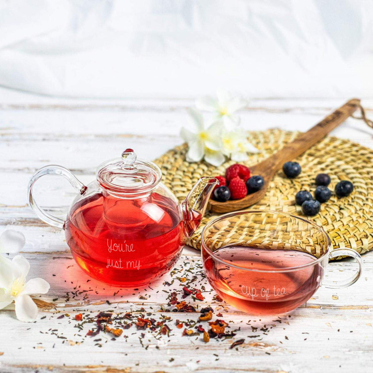 Just My Cup Of Tea' Engraved Glass Tea Pot