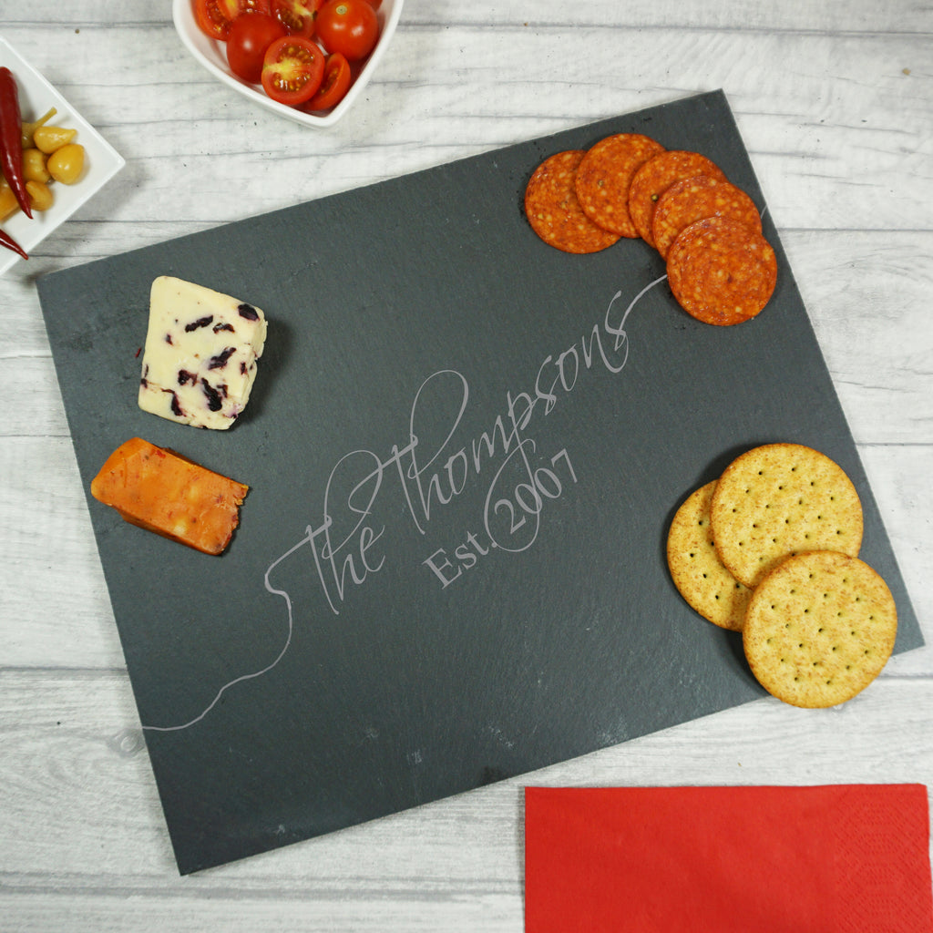 Family name and established date slate cheeseboard gift