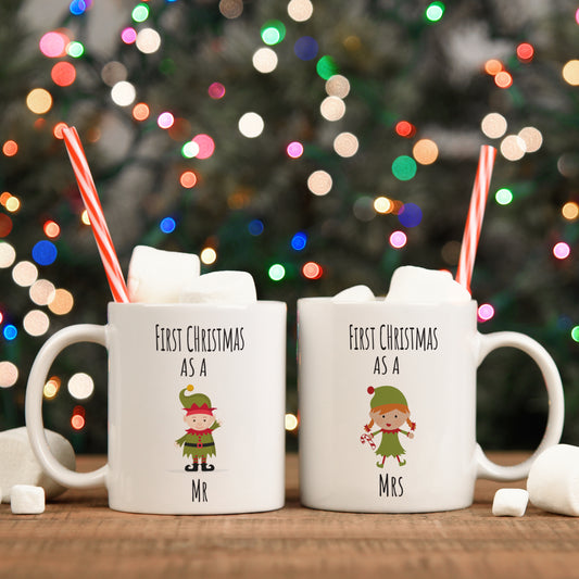 First Christmas Mr & Mrs Elf Mug Set