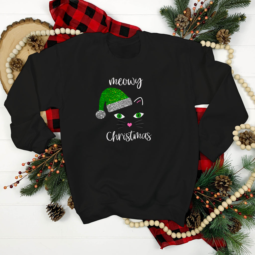 Funny black cat Christmas jumper with a festive feline design