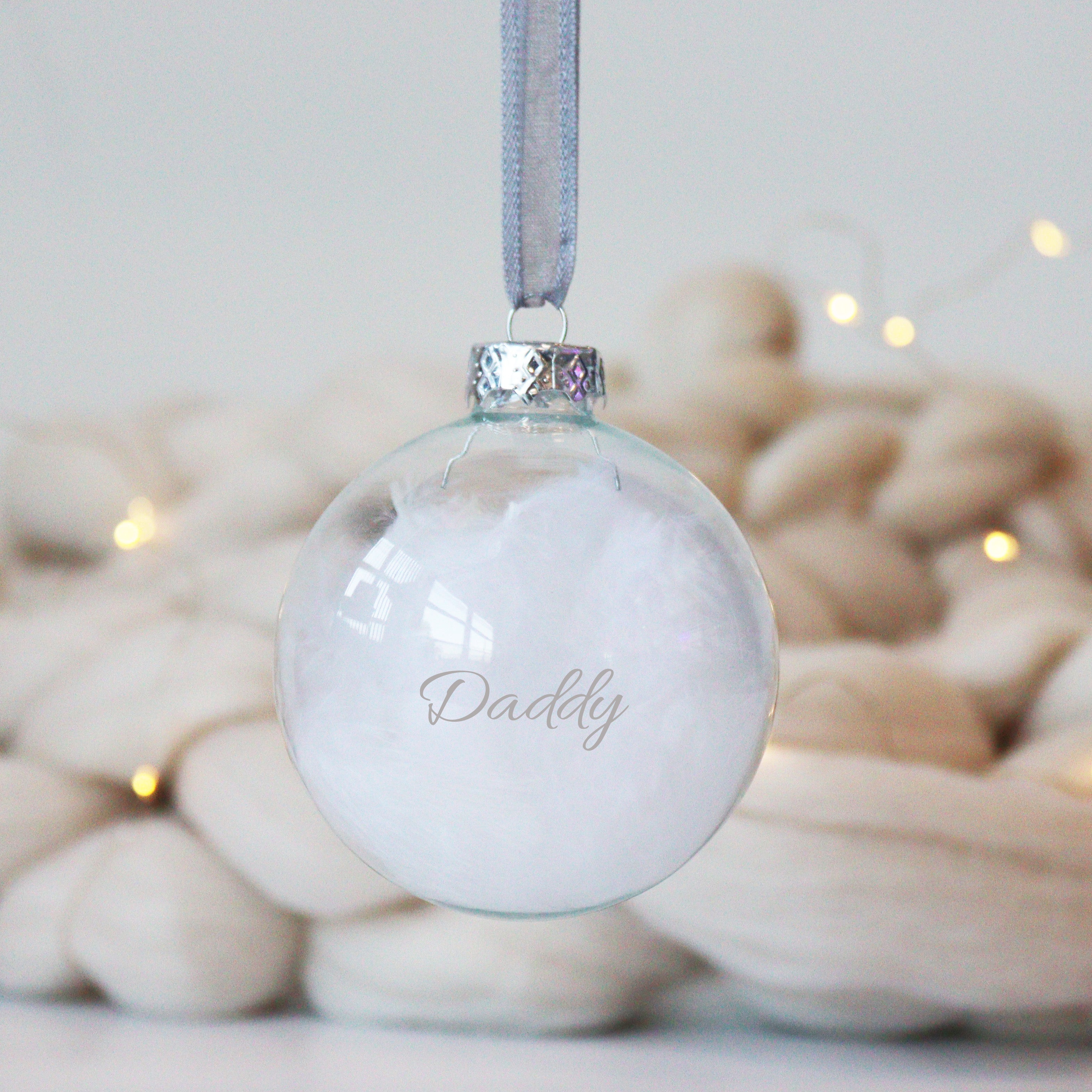 Handcrafted memorial glass bauble for Christmas tree