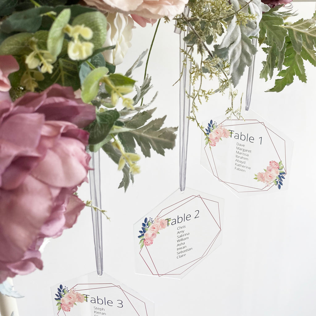Hexagonal Acrylic Hanging Wedding Table Plan
