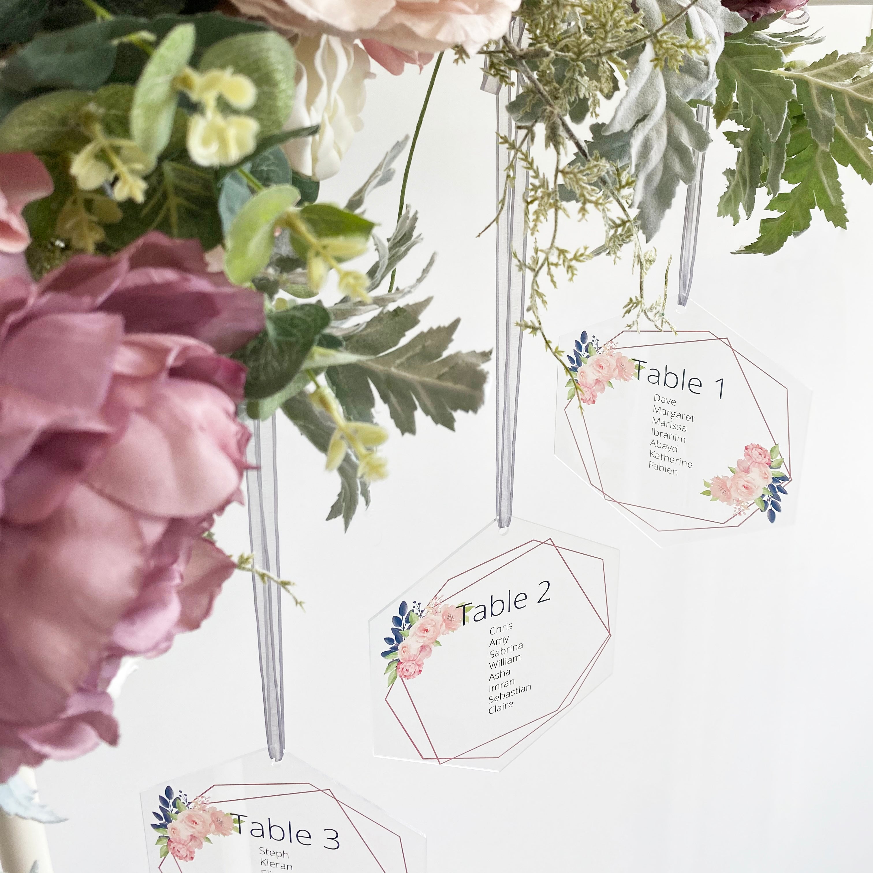 Hexagonal Acrylic Hanging Wedding Table Plan
