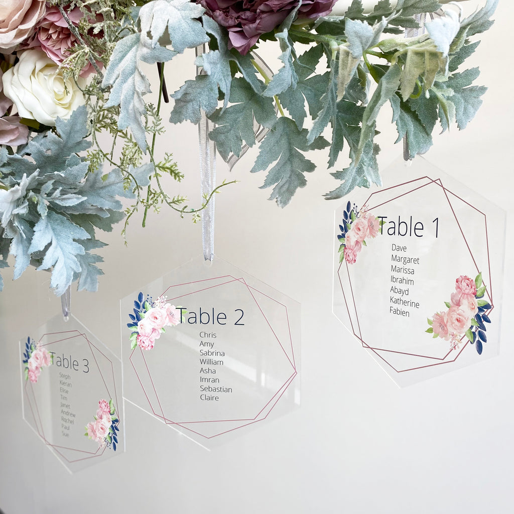 Hexagonal Acrylic Hanging Wedding Table Plan