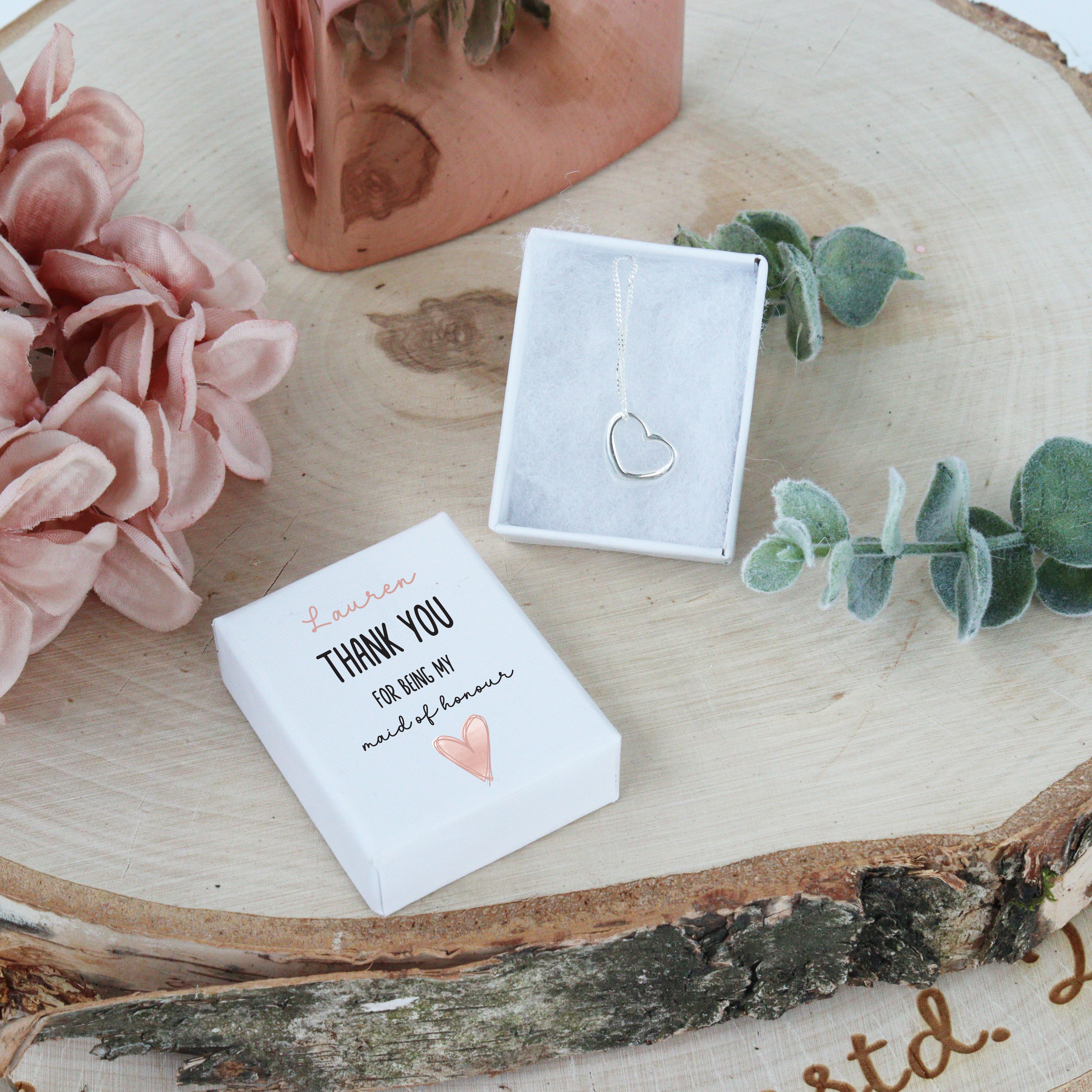 Heart pendant in Sterling Silver with personalised gift box