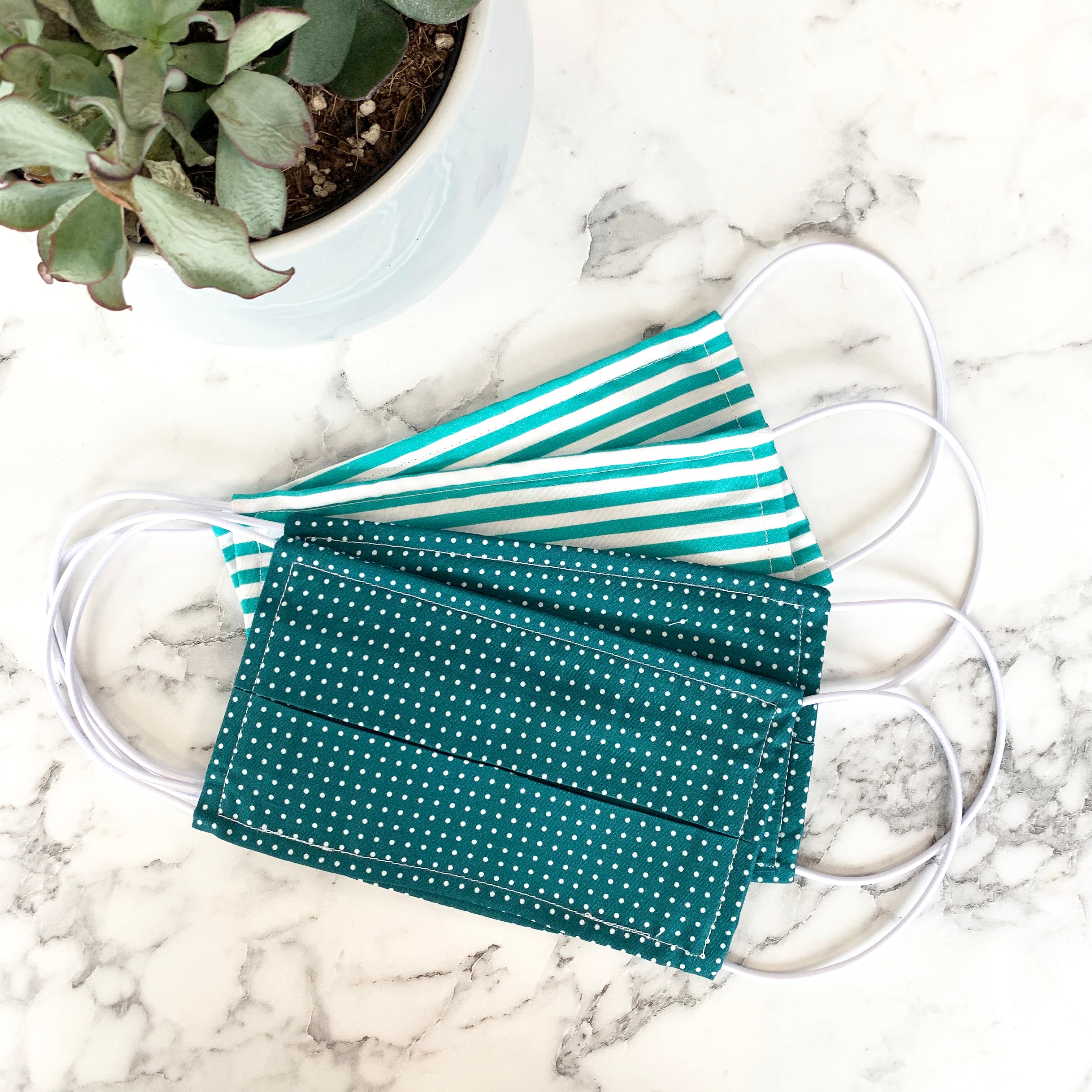 Pack Of Four Teal And White 100% Cotton Face Mask