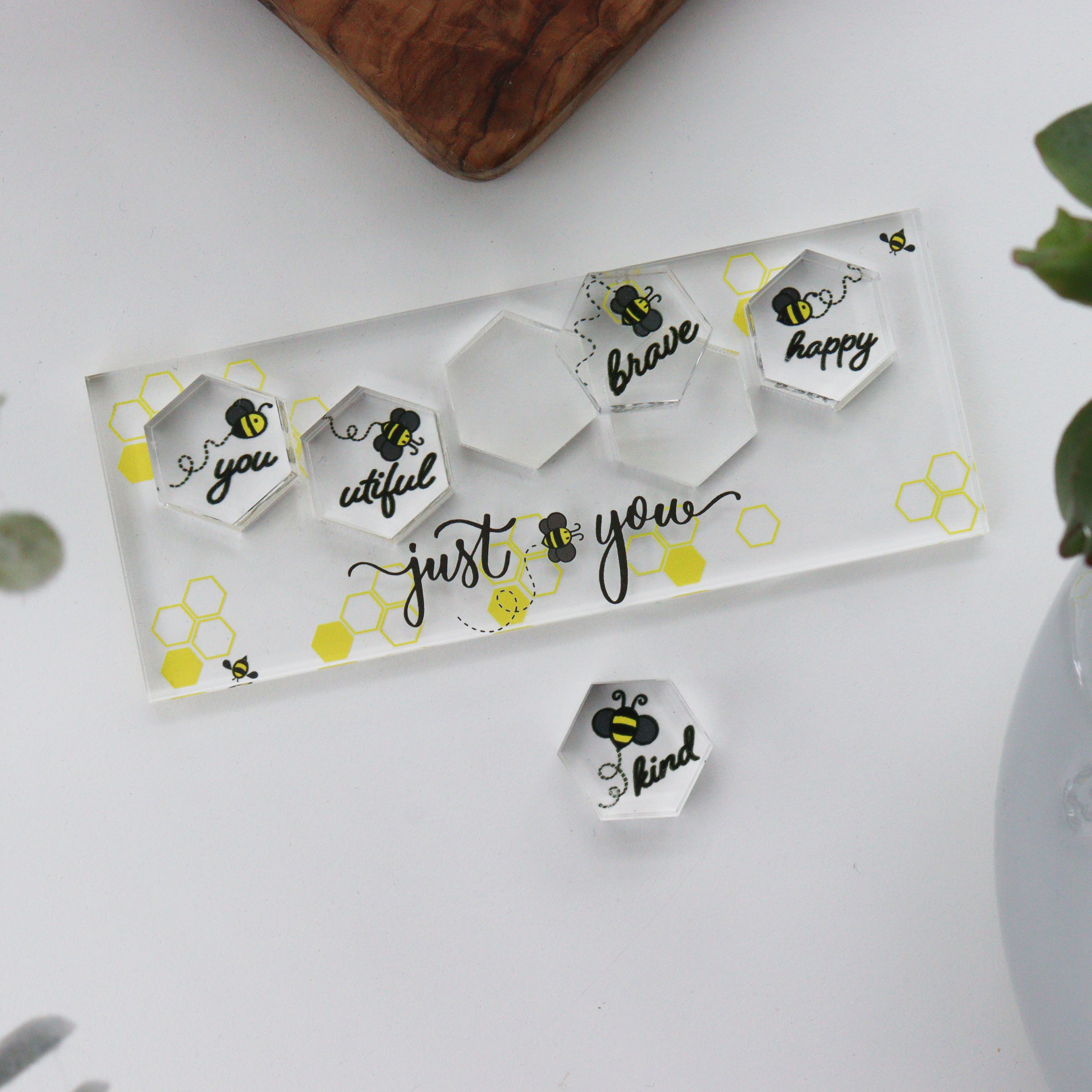 Inspirational bee affirmation acrylic tokens