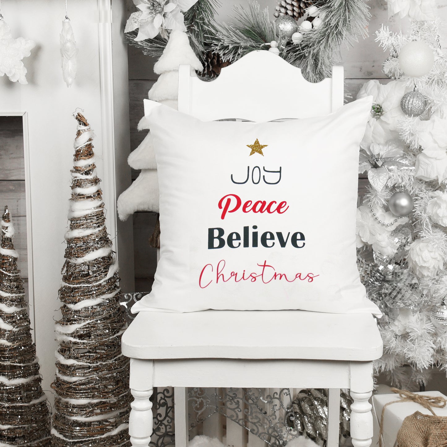 Joy Peace Believe Christmas Cushion