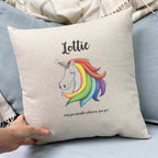 Colourful unicorn cushion made from 100 percent cotton