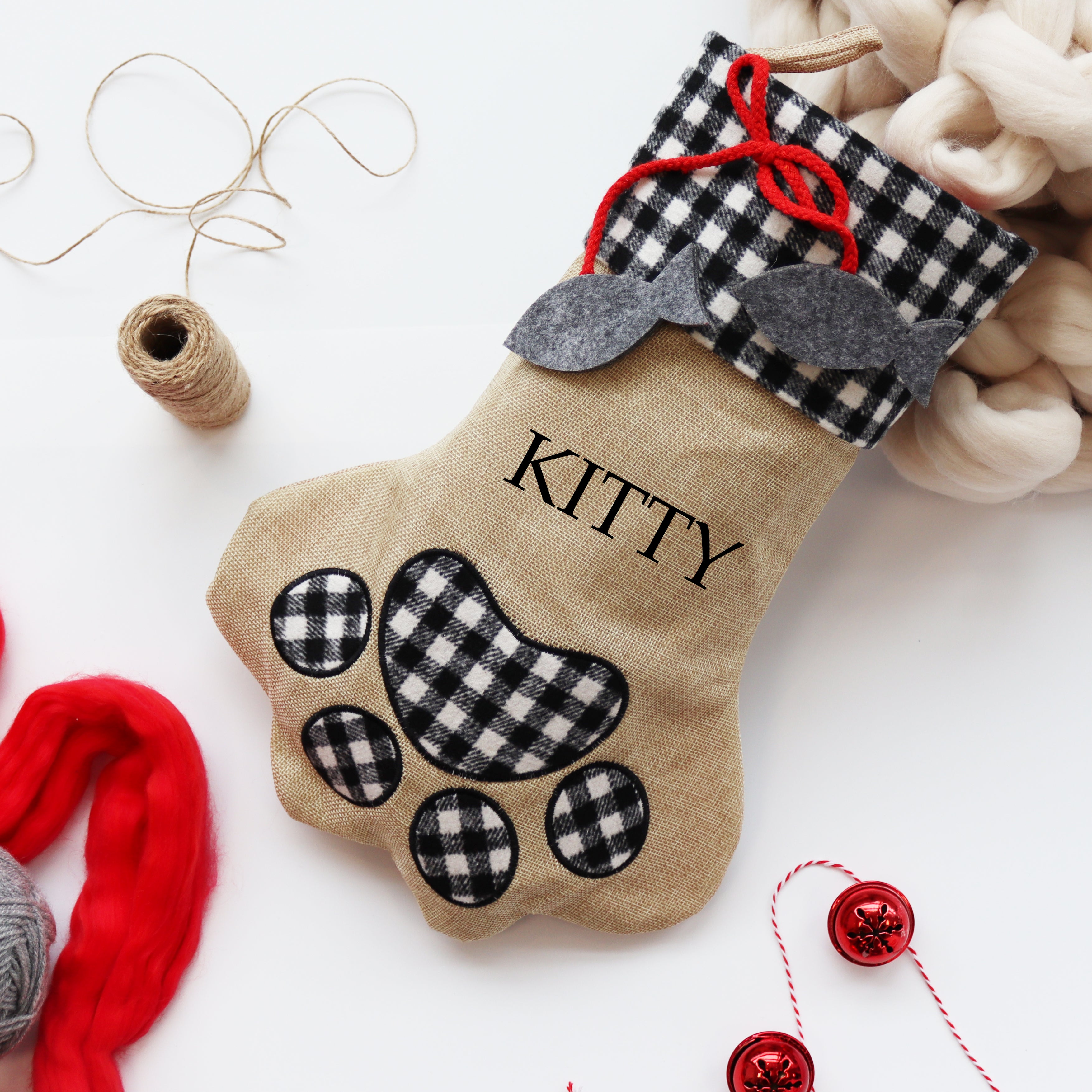 Personalised Luxury Plaid Cat Stocking