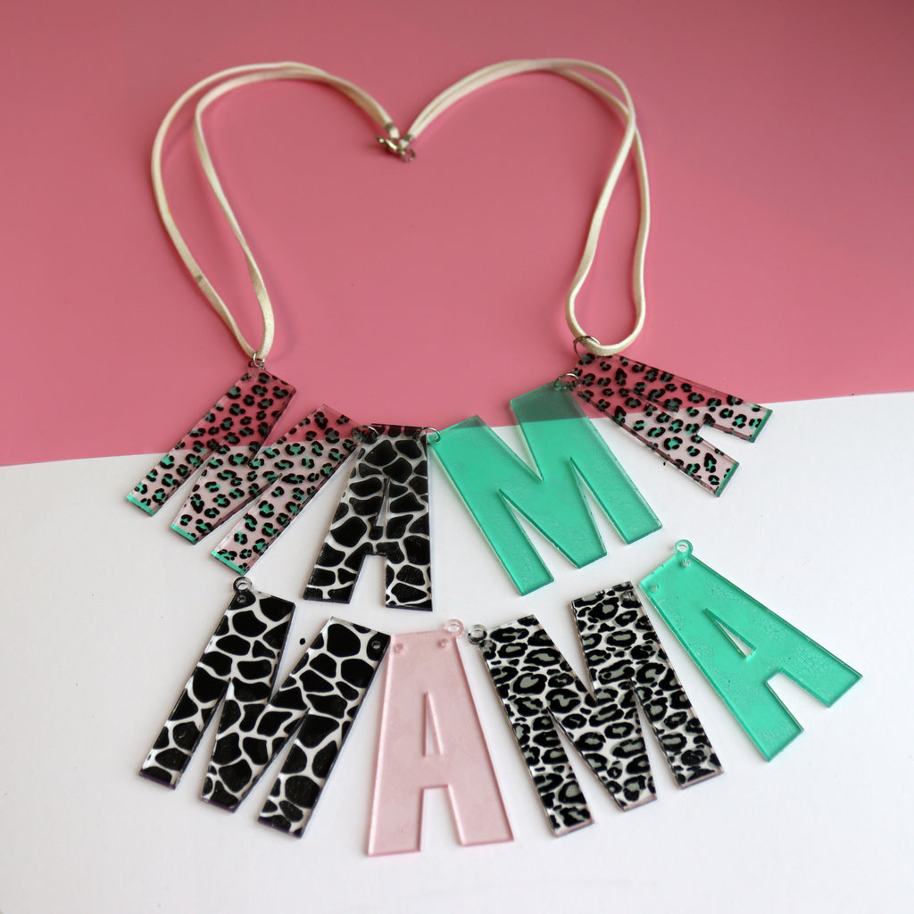 MAMA leopard acrylic necklace printed clear acrylic new mother gift